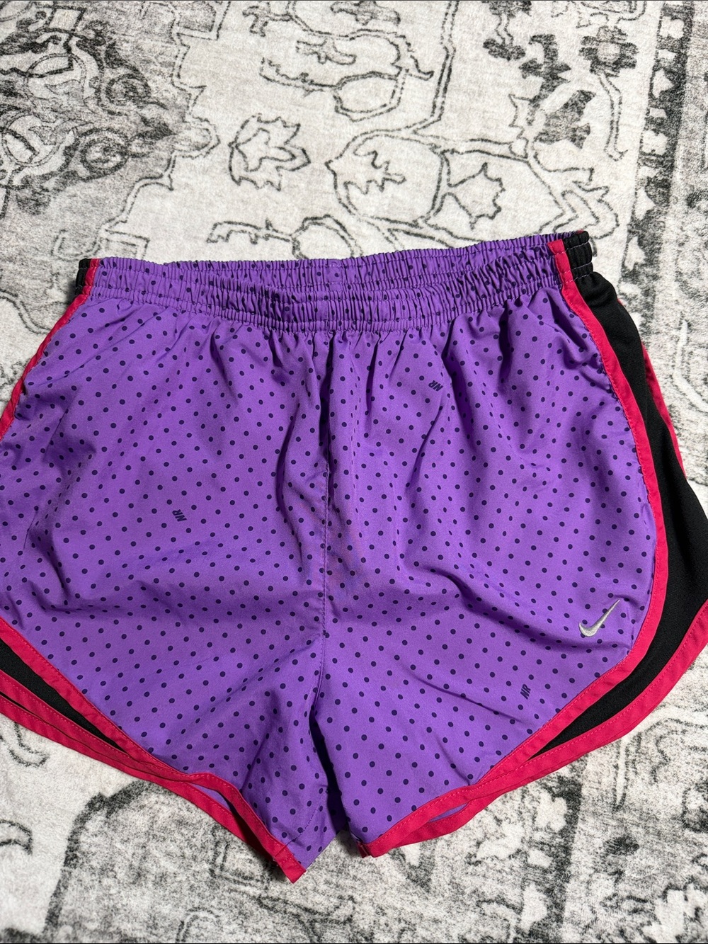 Nike Women's Purple Polka Dot Athletic Shorts with Pink Trim